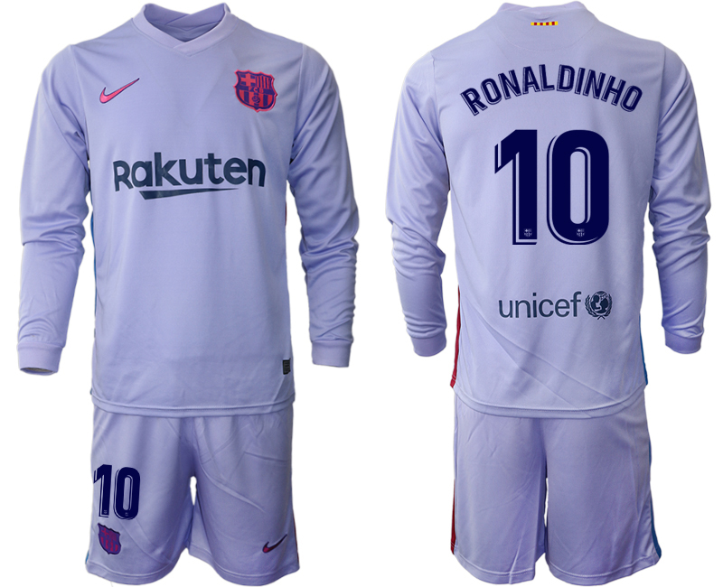 Men 2021-2022 Club Barcelona Second away purple Long Sleeve #10 Soccer Jersey1->barcelona jersey->Soccer Club Jersey